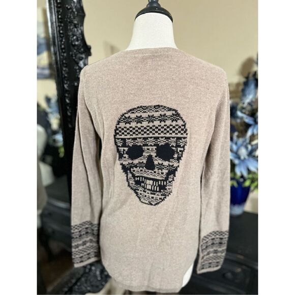 Skull Cashmere Tan Long Sleeve Sweater Size Small - Picture 2 of 3